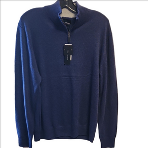 Magaschoni Blue Cashmere Quarter Zip Sweater sz XL
